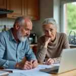 Couple consultant les documents du barème MaPrimeRénov dans leur cuisine