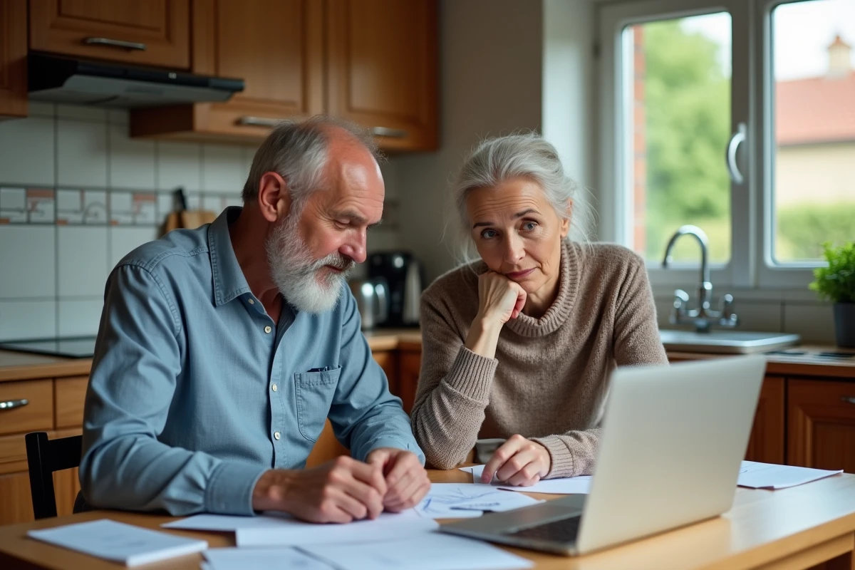 Couple consultant les documents du barème MaPrimeRénov dans leur cuisine