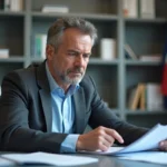 Fonctionnaire français au bureau examinant des documents administratifs