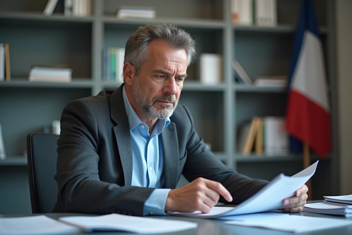 Fonctionnaire français au bureau examinant des documents administratifs