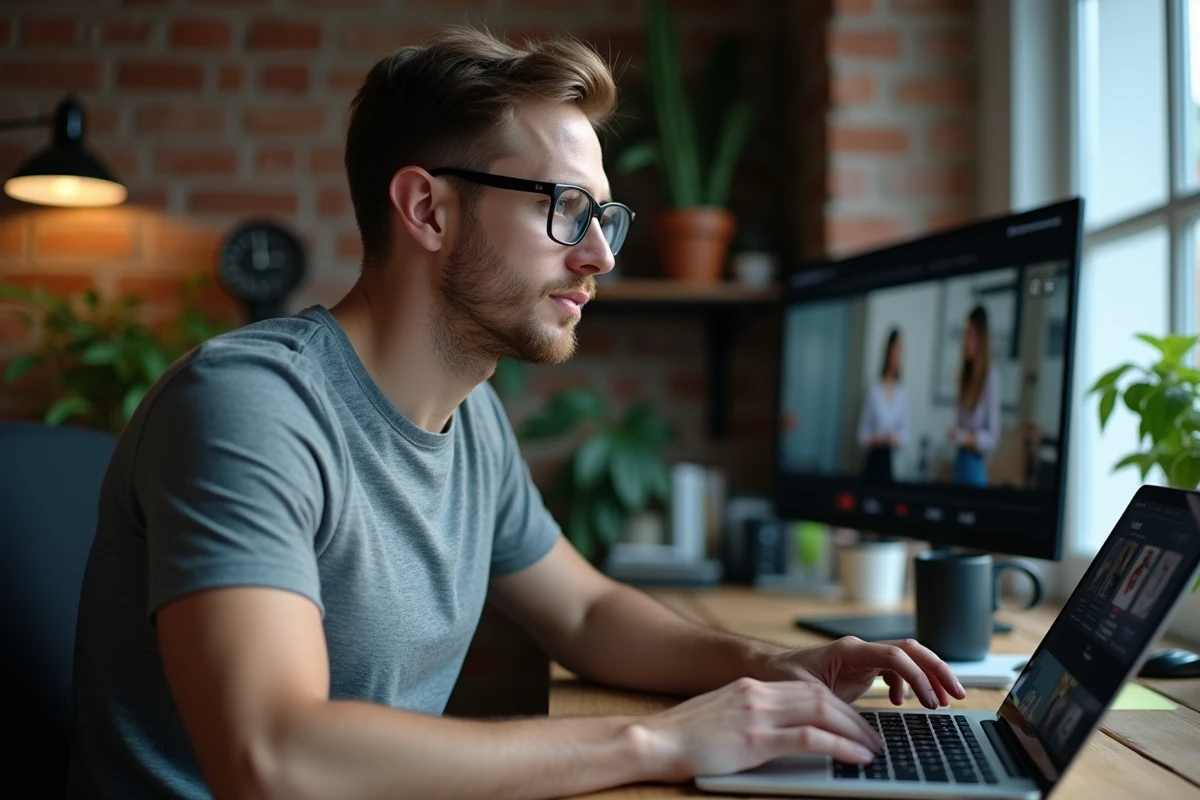 Homme regardant un film sur ordinateur portable via une plateforme de streaming légale