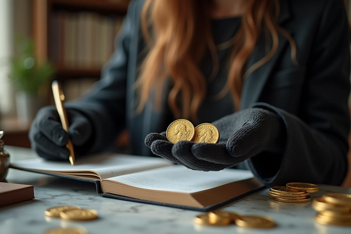 Jeune femme tenant des pièces Napoleon dans un espace moderne
