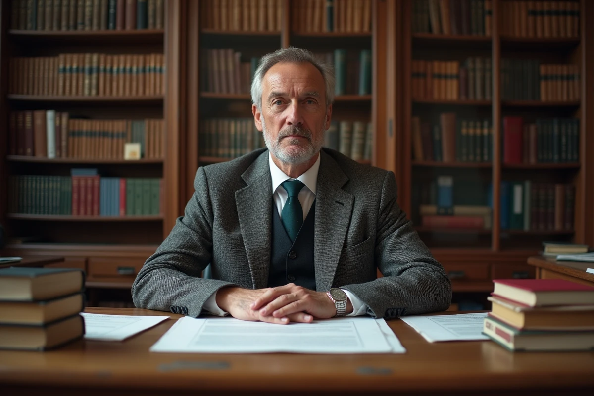 Professeur d'université examinant des documents officiels relatifs aux diplômes bac+6 en France